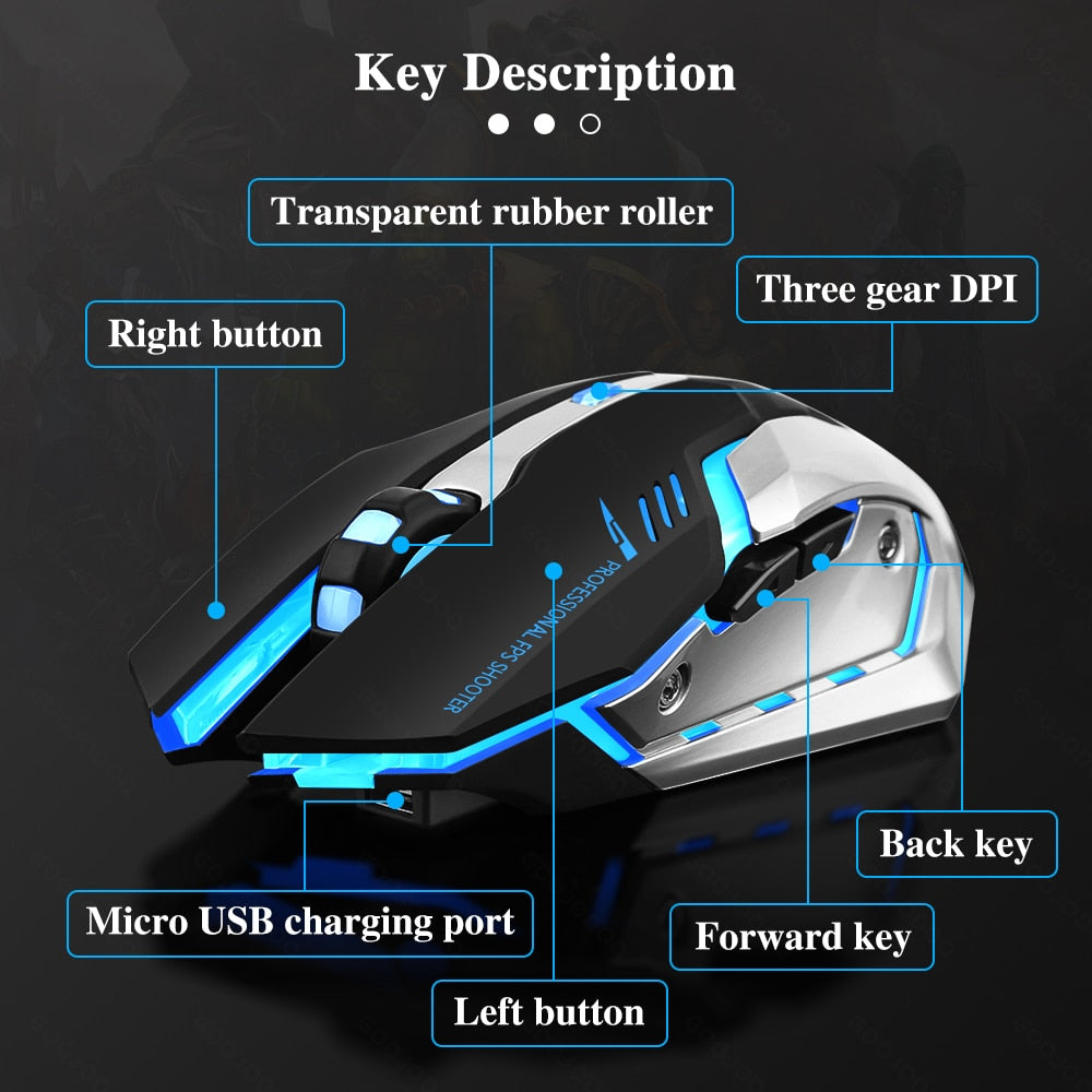 LED Backlit Gaming Mouse Rechargeable 2.4G Wireless