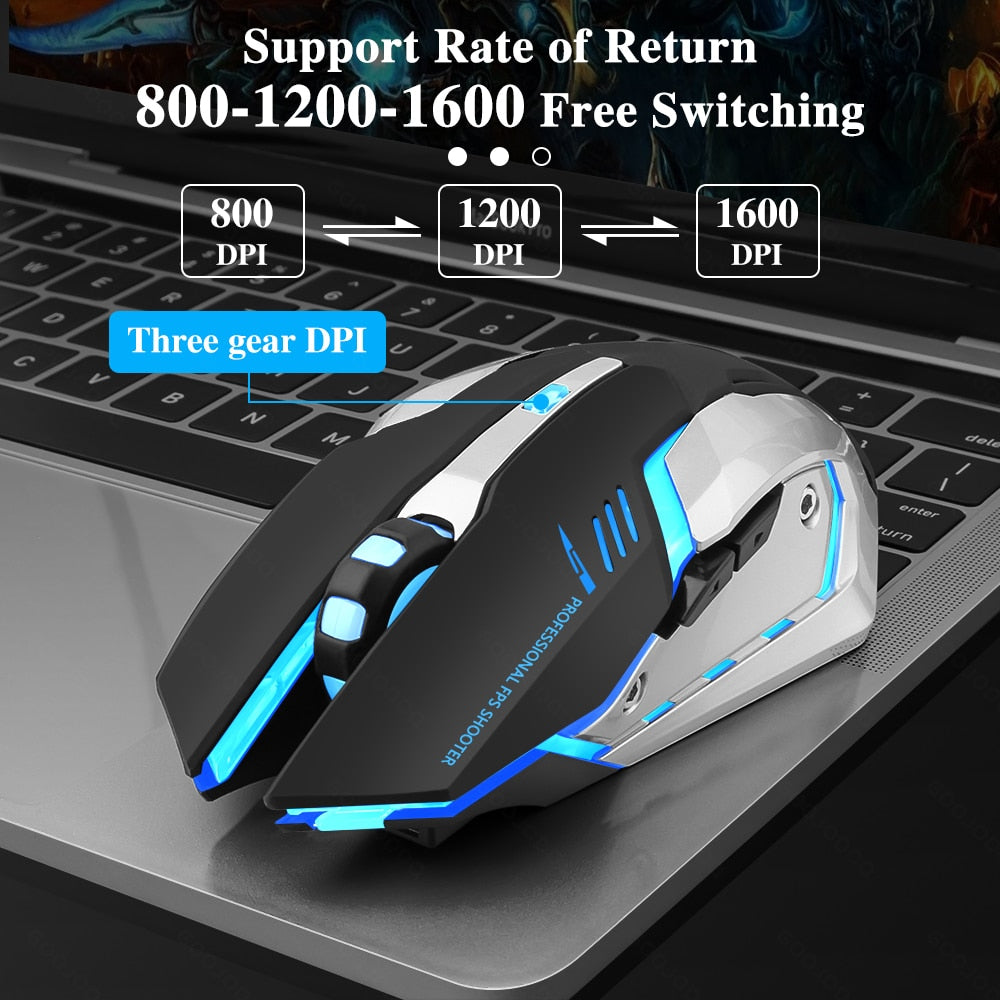 LED Backlit Gaming Mouse Rechargeable 2.4G Wireless